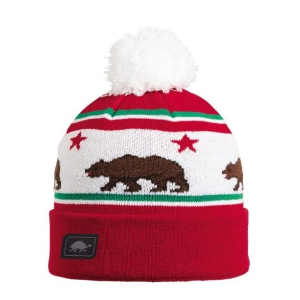 Turtle Fur Great State Knit Cuffed Pom Beanie Red White Bear California Hat NEW